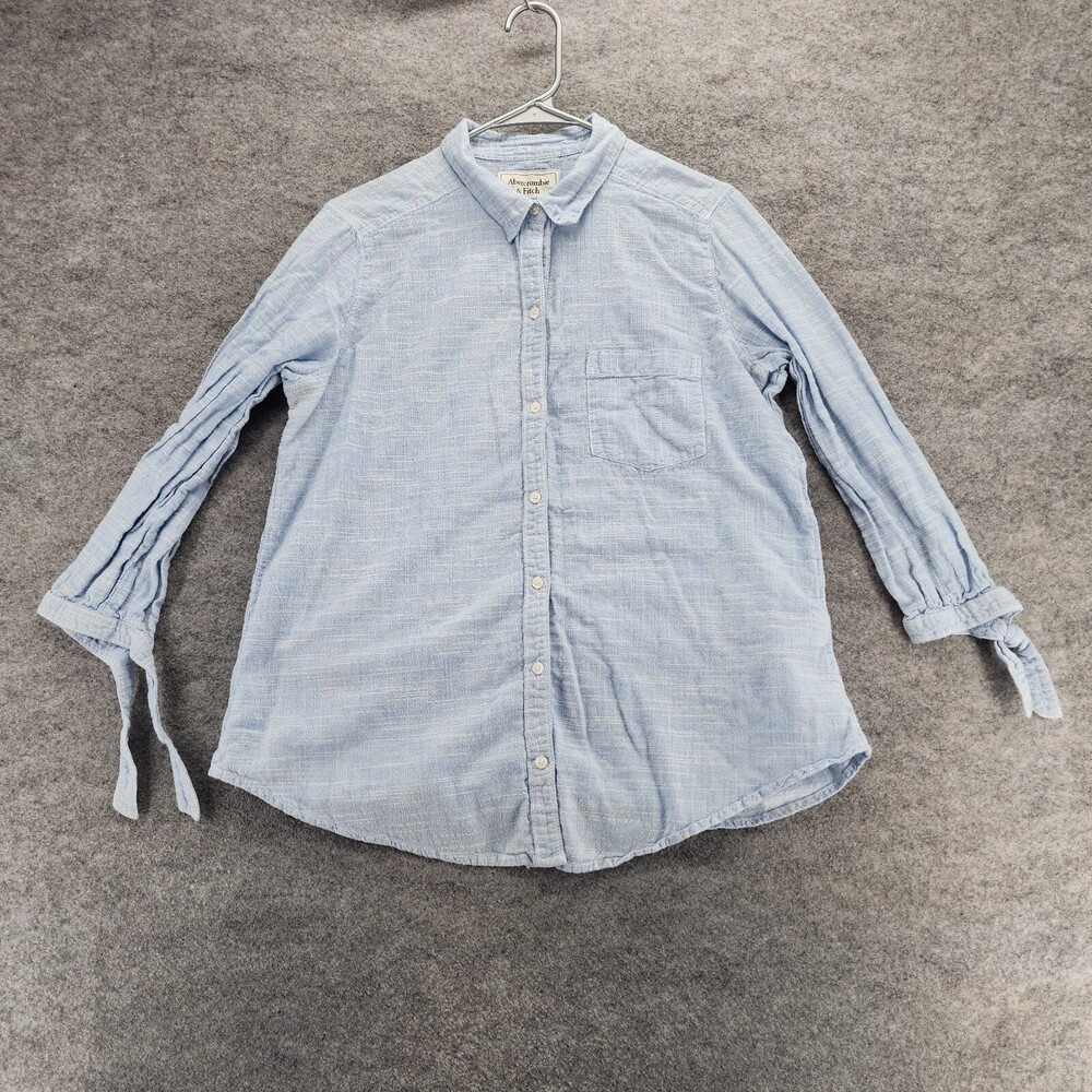 Abercrombie Fitch Shirt Womens Extra Large Button Up Short Sleeve Blue